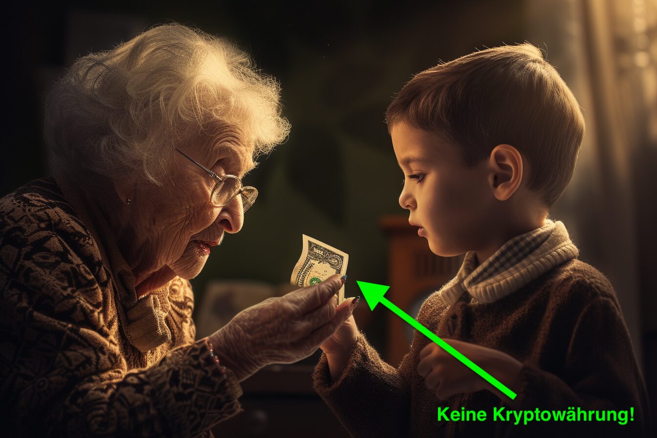 Eine Großmutter gibt ihrem Enkel Fiatgeld.